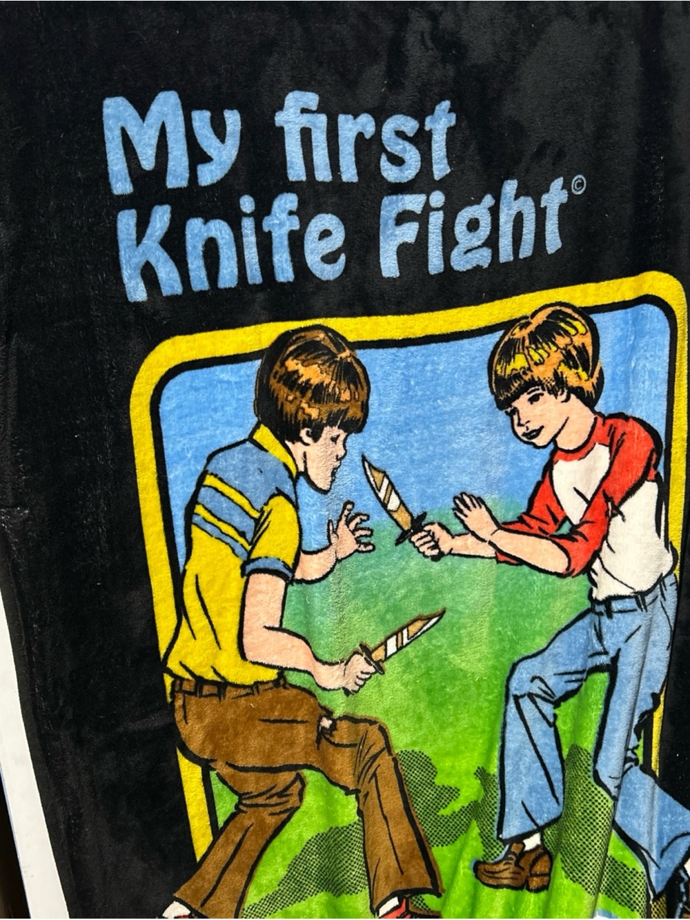 Black "My First Knife Fight" Graphic Throw Blanket